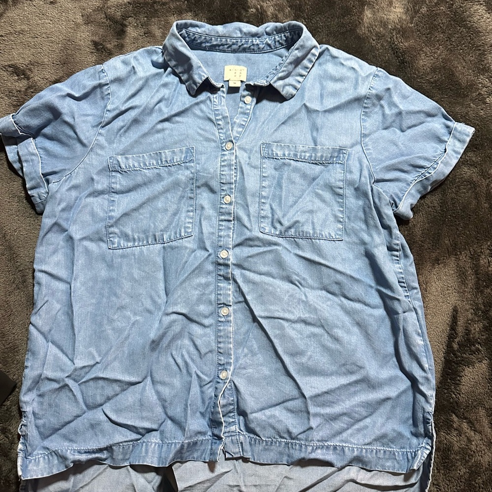 Denim blue button up, soft cotton material